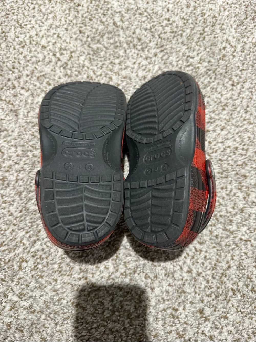 Kids Red Plaid Slip-On Clogs, with heel strap